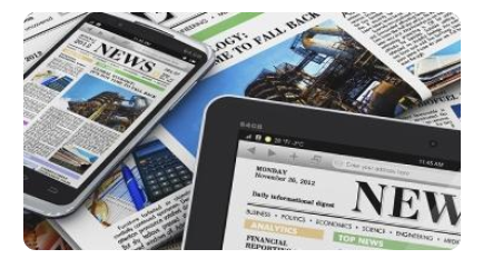 An image with the word "news" on tablets and a laptop